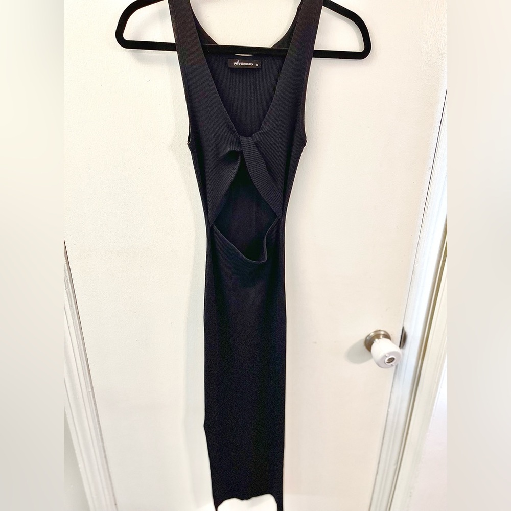 Olivaceous Ribbed Black Sleeveless Bodycon Cutout Midi Dress - S - Picture 4 of 7